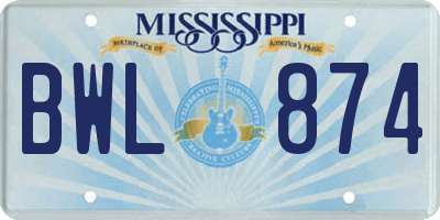 MS license plate BWL874
