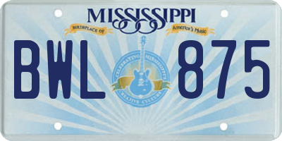 MS license plate BWL875