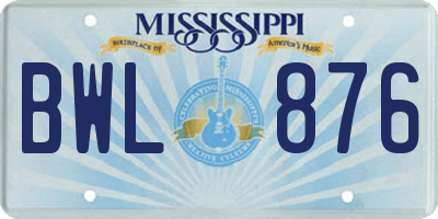 MS license plate BWL876