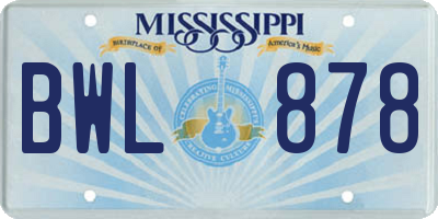 MS license plate BWL878
