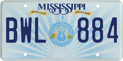 MS license plate BWL884