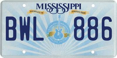 MS license plate BWL886