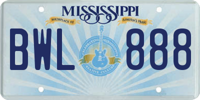MS license plate BWL888