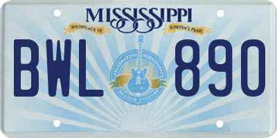 MS license plate BWL890