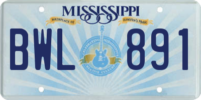 MS license plate BWL891