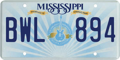 MS license plate BWL894