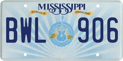 MS license plate BWL906