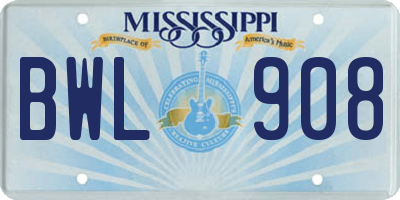 MS license plate BWL908