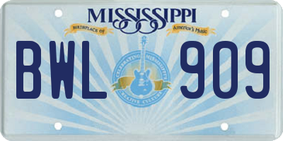 MS license plate BWL909
