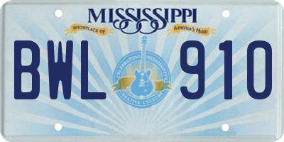 MS license plate BWL910