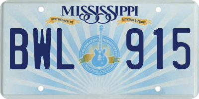 MS license plate BWL915