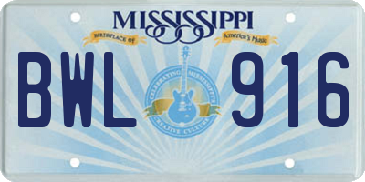 MS license plate BWL916