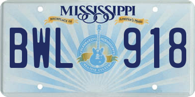 MS license plate BWL918