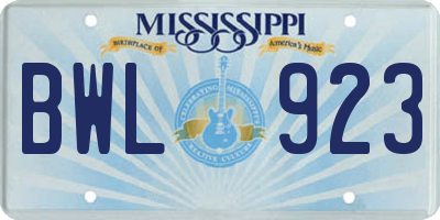 MS license plate BWL923