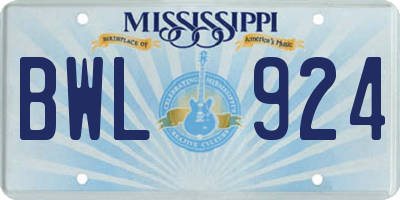 MS license plate BWL924