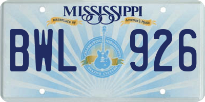 MS license plate BWL926