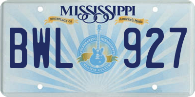 MS license plate BWL927