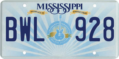 MS license plate BWL928
