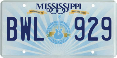 MS license plate BWL929