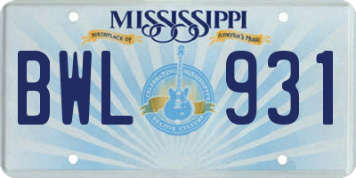 MS license plate BWL931