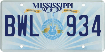 MS license plate BWL934