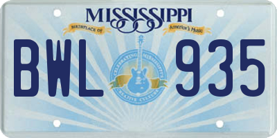 MS license plate BWL935