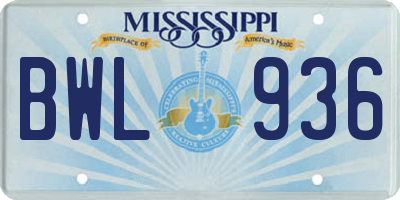 MS license plate BWL936