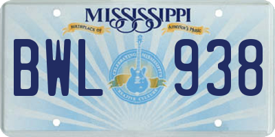 MS license plate BWL938
