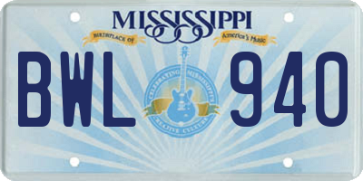 MS license plate BWL940