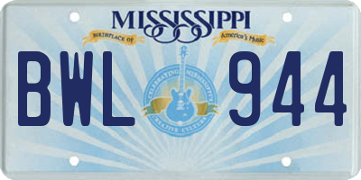 MS license plate BWL944