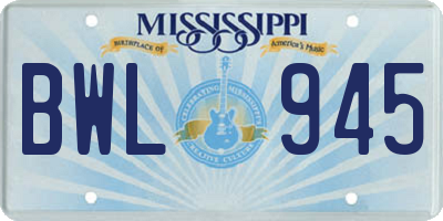 MS license plate BWL945