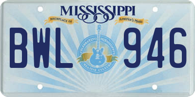 MS license plate BWL946