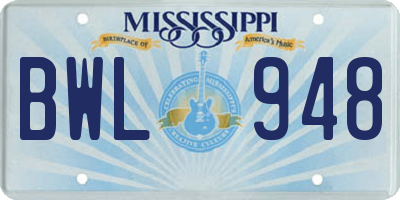 MS license plate BWL948