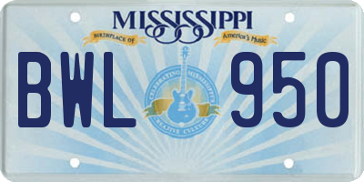 MS license plate BWL950