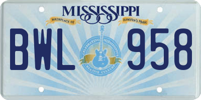 MS license plate BWL958