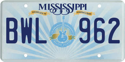 MS license plate BWL962