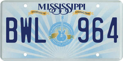 MS license plate BWL964