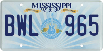 MS license plate BWL965