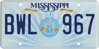 MS license plate BWL967
