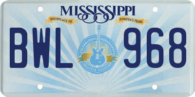 MS license plate BWL968