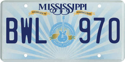 MS license plate BWL970
