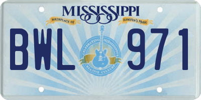 MS license plate BWL971