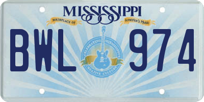 MS license plate BWL974