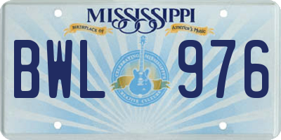 MS license plate BWL976