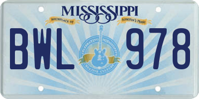 MS license plate BWL978