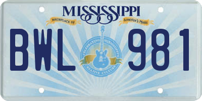 MS license plate BWL981