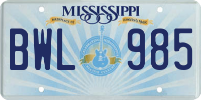 MS license plate BWL985