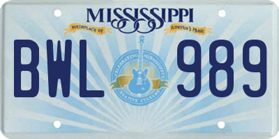 MS license plate BWL989