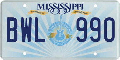 MS license plate BWL990