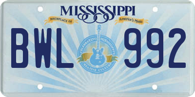 MS license plate BWL992